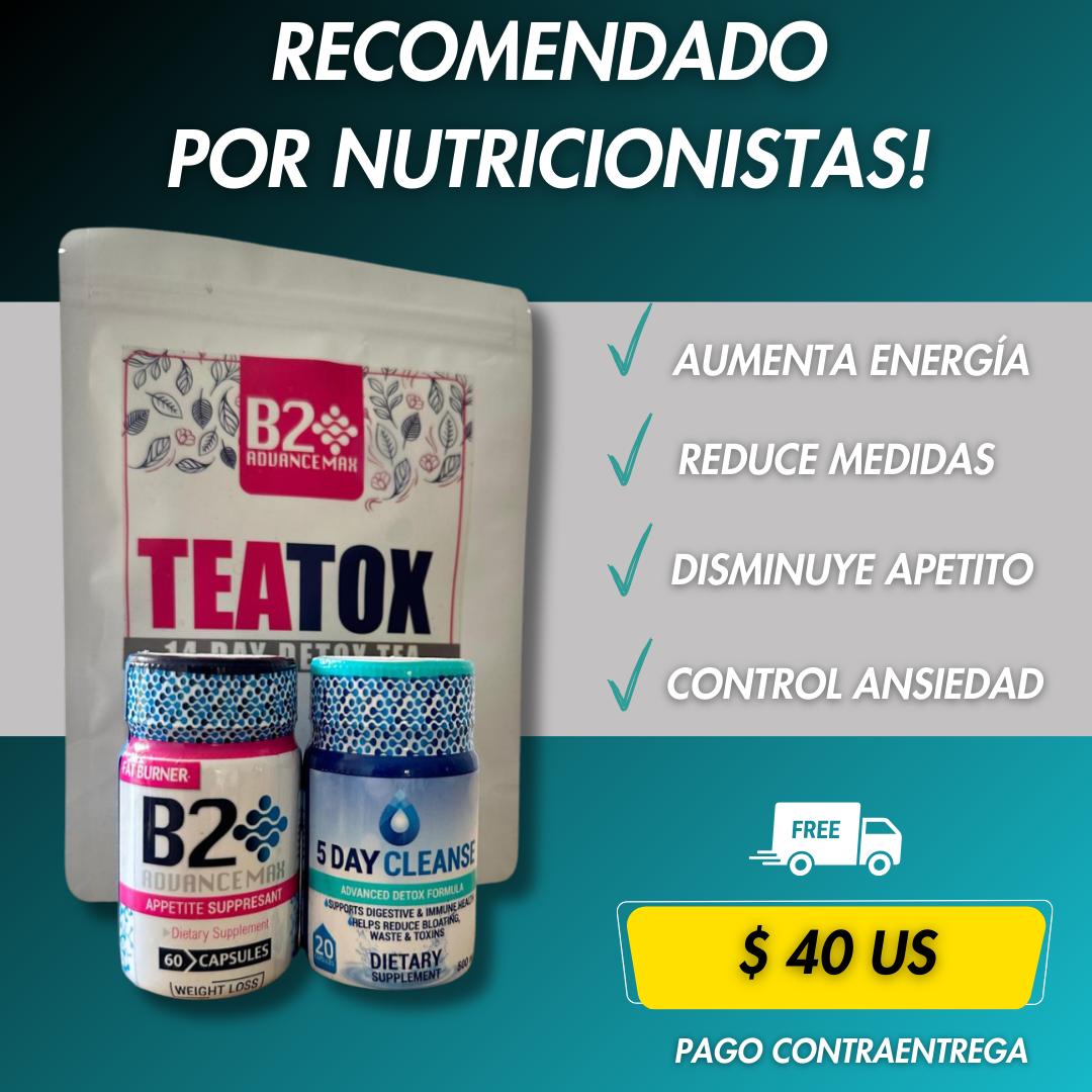 KIT B2 + DETOX + TE=QUEMADOR, LIMPIADOR Y DESINTOXICANTE