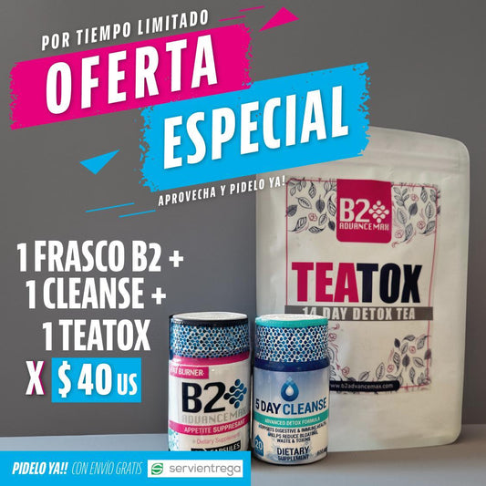 KIT B2 + DETOX + TE=QUEMADOR, LIMPIADOR Y DESINTOXICANTE